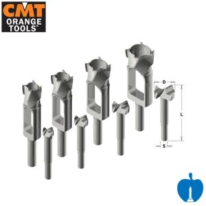 CMT Boring Bits & Plug Cutter 8 Piece Set 8, 10, 12 & 15mm Diameter 500.001.08 