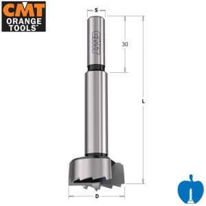 25mm Diameter x 90mm Overall Length CMT HSS Forstner Bit R/H 8mm Shank 537.250.31