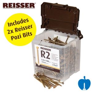 6.0 x 100mm Reisser R2 Part Thread High Performance Joinery Woodscrews 185pcs TUB