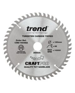 Trend 160mm dia 20mm Bore ATB Z=48 TCT Fine Finish Cut Saw Blade CSB/16048A