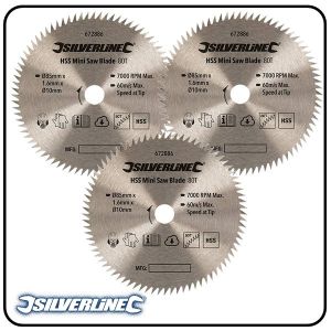 85mm HSS Circular Saw Blade, 10mm Bore, Z=80 to suit Silverline, Titan & Worx mini saws - 2 pack