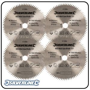 85mm HSS Circular Saw Blade, 10mm Bore, Z=80 to suit Silverline, Titan & Worx mini saws - 3 pack