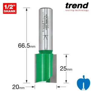 Trend 20mm Dia X 25mm Cut TCT Straight Router Cutter 2 Flute 1/2" Shank 