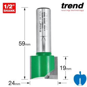 Trend 24mm Dia X 19mm Cut TCT Straight Router Cutter 2 Flute 1/2" Shank 