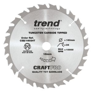 Trend 160mm dia 16mm Bore ATB Z=24 TCT Saw Blade for Portable Saws CSB/16024T