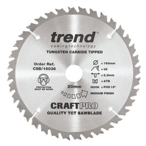 Trend 160mm dia 20mm Bore ATB Z=36 TCT Saw Blade CSB/16036 