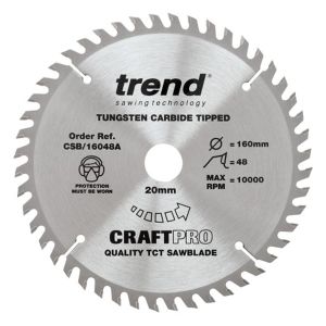 Trend 160mm dia 20mm Bore ATB Z=48 TCT Fine Finish Cut Saw Blade CSB/16048A