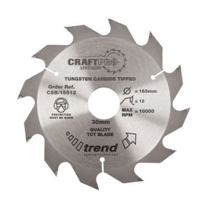 Trend 190mm dia 30mm Bore ATB Z=12 TCT Table / Rip Saw Blade CSB/19012