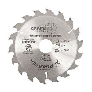 Trend 165mm dia 30mm Bore ATB Z=18 TCT Saw Blade CSB/16518