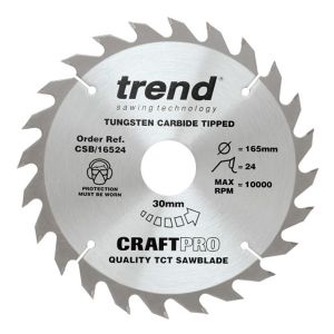 Trend 165mm dia 30mm Bore ATB Z=24 TCT Saw Blade CSB/16524