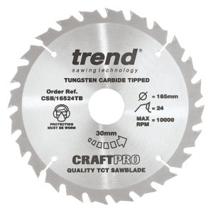 Trend 165mm dia 30mm Bore ATB Z=24 TCT Saw Blade for Portable Saws CSB/16524TB