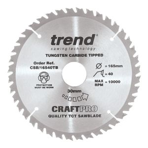 Trend 165mm dia 30mm Bore ATB Z=40 TCT Saw Blade for Portable Saws CSB/16540TB