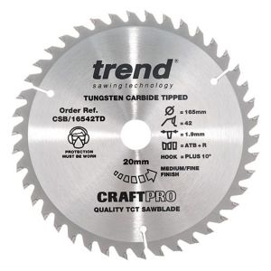 Trend 165mm dia 20mm Bore ATB Z=42 TCT Saw Blade for Portable Saws CSB/16542TD