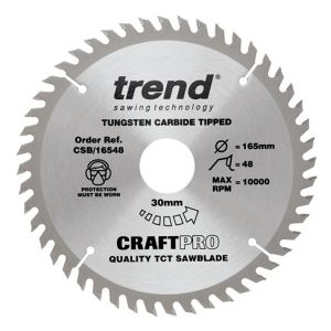 Trend 165mm dia 30mm Bore ATB Z=48 TCT Saw Blade CSB/16548