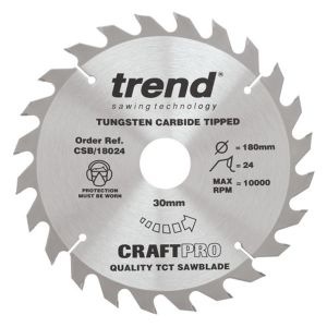 Trend 180mm dia 30mm Bore ATB Z=24 TCT Table / Rip Saw Blade CSB/18024