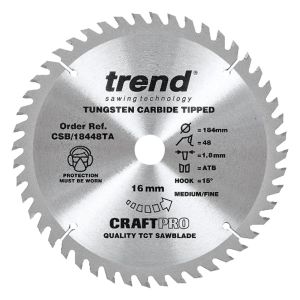 Trend 184mm dia 16mm Bore ATB Z=48 TCT Saw Blade for Portable Saws CSB/18448TA