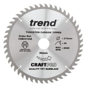 Trend 215mm dia 30mm Bore ATB Z=48 TCT Table / Rip Saw Blade CSB/21548