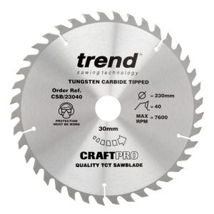 Trend 230mm dia 30mm Bore ATB Z=40 TCT Table / Rip Saw Blade CSB/23040