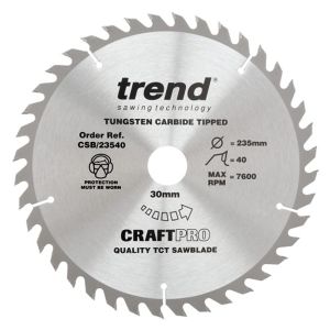 Trend 235mm dia 30mm Bore ATB Z=40 TCT Table / Rip Saw Blade CSB/23540