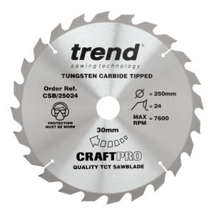 Trend 250mm dia 30mm Bore ATB Z=24 TCT Table / Rip Saw Blade CSB/25024