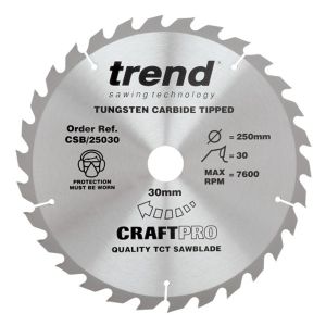 Trend 250mm dia 30mm Bore ATB Z=30 TCT Table / Rip Saw Blade CSB/25030