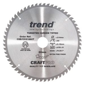 Trend 216mm dia 30mm Bore ATB Z=60 Thin Positive Crosscut Saw Blade CSB/CC21660T