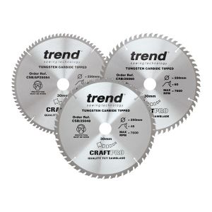 Trend 250mm dia 30mm Bore ATB Z=48 & 60 & 84 TCT Saw Blade Triple Pack CSB/250/3PK