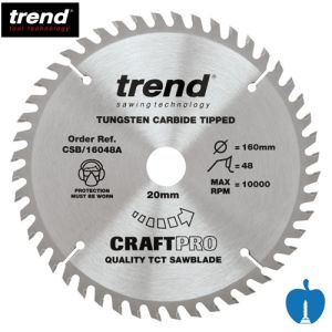 160mm 48 Tooth Trend Craft Hand Held / Portable Saw Blade With 20mm Bore To Fit Festool TSC55 CSB/16048A