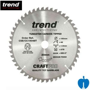 190mm Diameter 48 Tooth Trend Negative Crosscut Circular Saw Blade With 30mm Bore CSB/CC19048