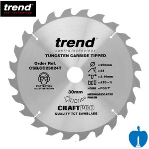 250mm Diameter 24 Tooth Trend Thin Kerf Crosscut Mitre Circular Saw Blade With 30mm Bore CSB/CC25024T