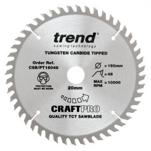 Trend Craft Pro 160mm Dia 20mm Bore 48 tooth Super Fine Finish Plunge/Panel Saw Blade