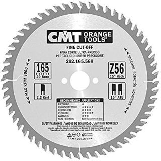 165mm Z=54 ATB Id=20 CMT Hand Held Fine Rip Saw Blade 