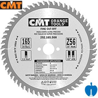 165mm Diameter 56 Tooth ATB CMT Saw Blade For Portable Saws With 20mm Bore 292.165.56H