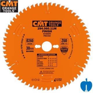 260mm Diameter 60 Tooth CMT Negative Crosscut Mitre Circular Saw Blade With 30mm Bore 294.060.11M