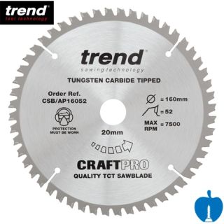 160mm Diameter 52 Tooth Aluminium & Plastic Cutting Negative Triple Chip Circular Saw Blade with 20mm Bore CSB/AP16052