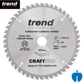 165mm Diameter 48 Tooth Aluminium & Plastic Cutting Negative Triple Chip Circular Saw Blade with 20mm Bore CSB/AP16548