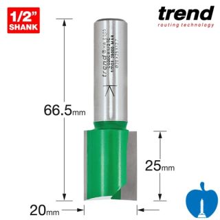 Trend 20mm Dia X 25mm Cut TCT Straight Router Cutter 2 Flute 1/2" Shank 