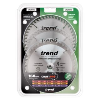 Trend 160mm dia 20mm Bore 3 pack of 48 tooth ATB TCT Saw Blades Triple Pack CSB/160/3PK