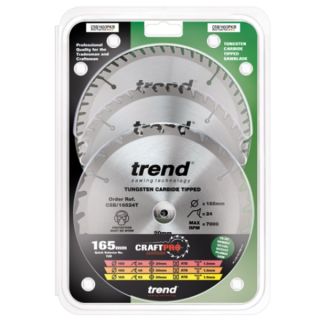 Trend 165mm dia 20mm Bore ATB Z=24, 40 & 52 TCT Saw Blade Triple Pack CSB/165/3PK/B