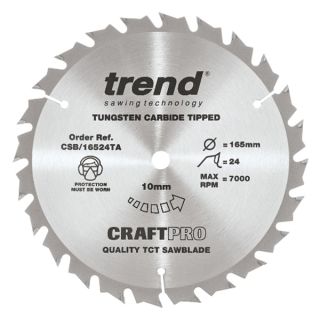 Trend 165mm dia 10mm Bore ATB Z=24 TCT Saw Blade for Portable Saws CSB/16524TA