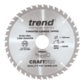 Trend 165mm dia 30mm Bore ATB Z=40 TCT Saw Blade for Portable Saws CSB/16540TB