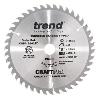 165mm Diameter 42 Tooth ATB Trend Saw Blade For Portable Saws With 20mm Bore CSB/16542TD