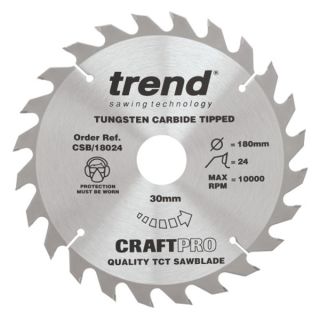 Trend 190mm dia 16mm Bore ATB Z=24 TCT Table / Rip Saw Blade CSB/19024A