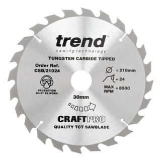 Trend 210mm dia 30mm Bore ATB Z=24 TCT Table / Rip Saw Blade CSB/21024