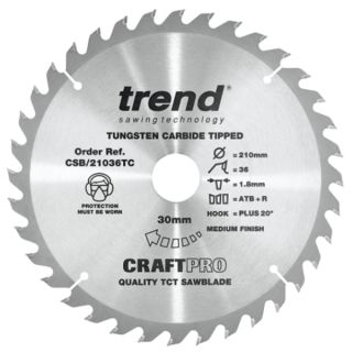 Trend 210mm dia 30mm Bore ATB Z=36 TCT Saw Blade for DeWalt DCS7485 CSB/21036TC