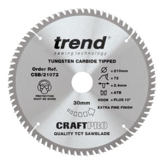 Trend 210mm dia 30mm Bore ATB Z=72 TCT Table / Rip Saw Blade CSB/21072