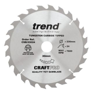 Trend 230mm dia 30mm Bore ATB Z=24 TCT Table / Rip Saw Blade CSB/23024