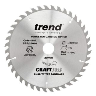 Trend 200mm dia 30mm Bore ATB Z=40 TCT Table / Rip Saw Blade CSB/20040