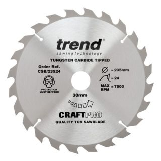 Trend 235mm dia 30mm Bore ATB Z=24 TCT Table / Rip Saw Blade CSB/23524