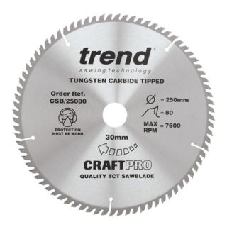 Trend 250mm dia 30mm Bore ATB Z=80 TCT Table / Rip Saw Blade CSB/25080